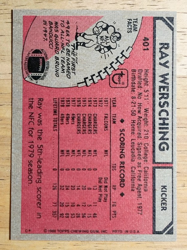 1980 Topps #401 Ray Wersching (EXMT)