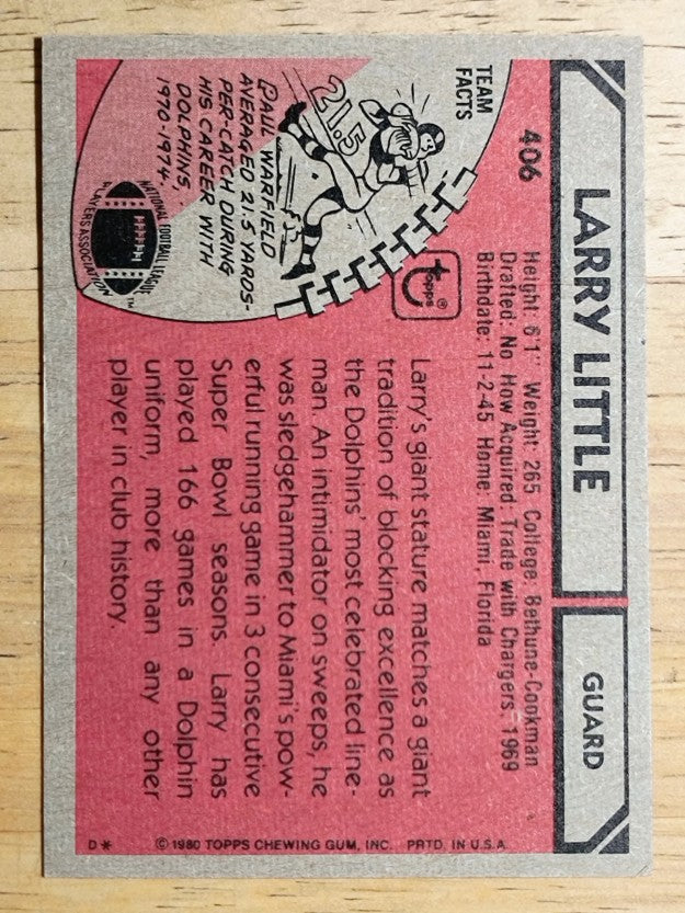 1980 Topps #406 Larry Little (NMMT)
