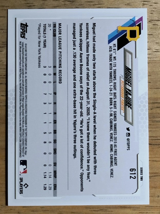2021 Topps #612 Miguel Yajure RC
