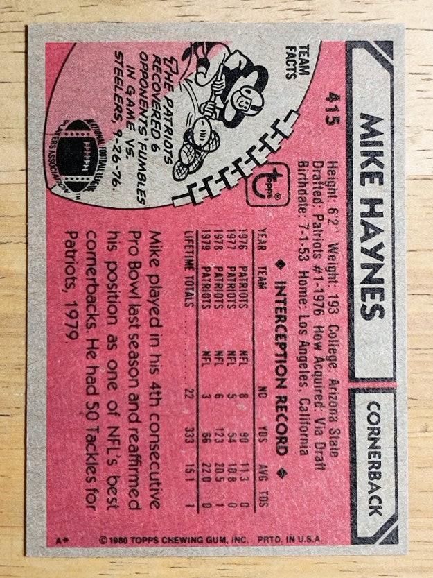 1980 Topps #415 Mike Haynes AP (NM)