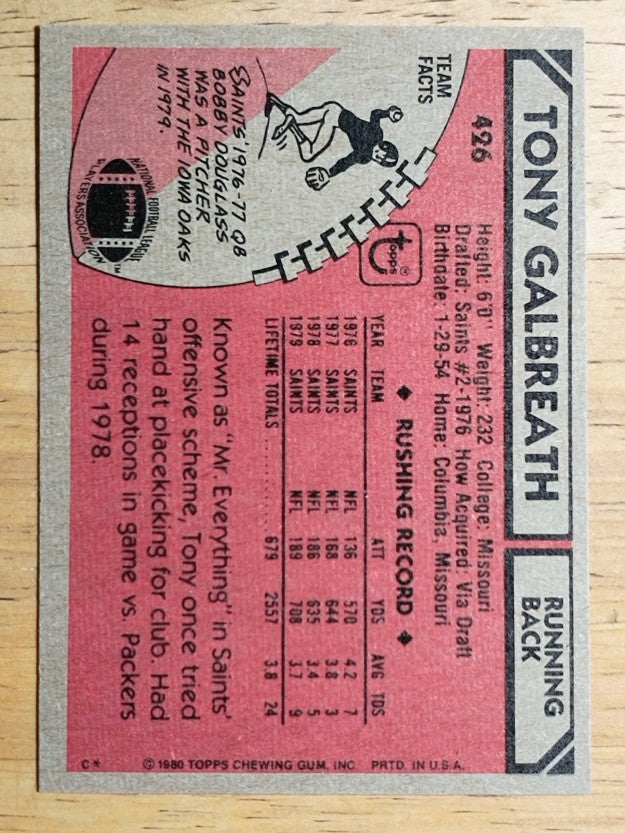 1980 Topps #426 Tony Galbreath (NM)