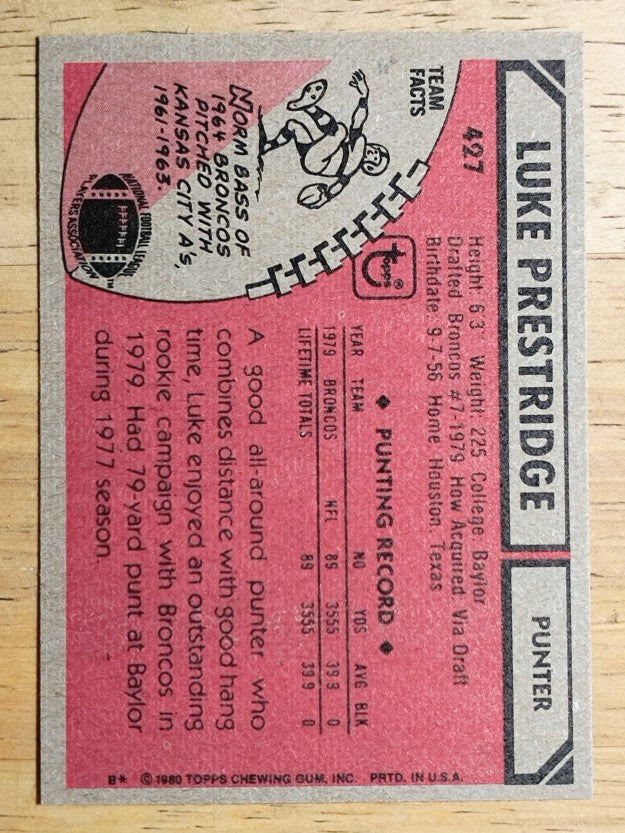 1980 Topps #427 Luke Prestridge RC (NM)