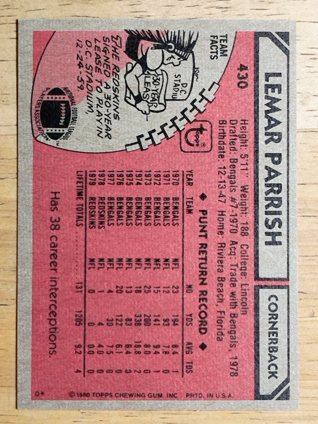 1980 Topps #430 Lemar Parrish AP (NMMT)