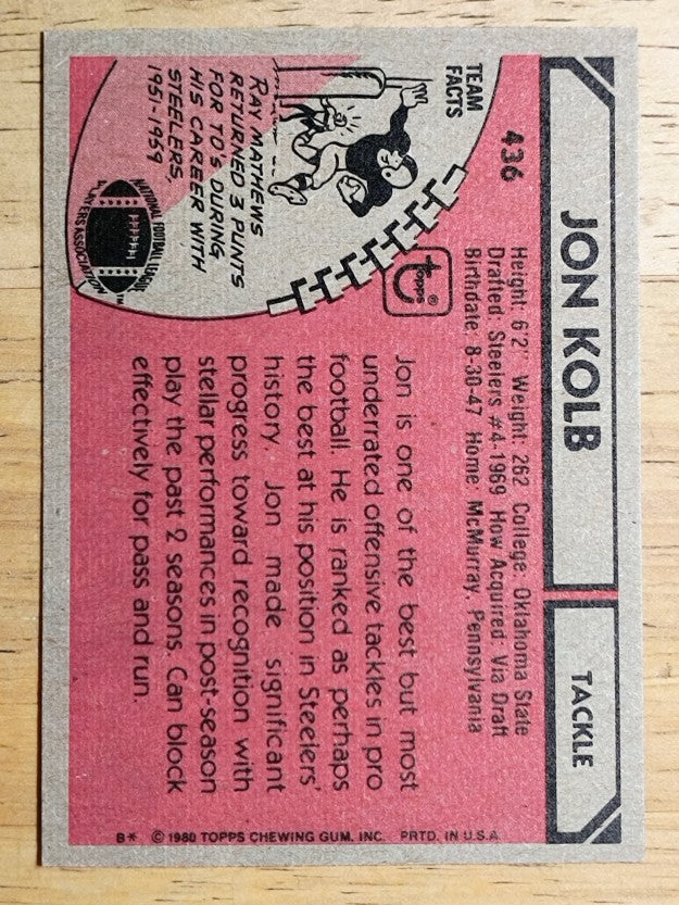 1980 Topps #436 Jon Kolb UER (EXMT)