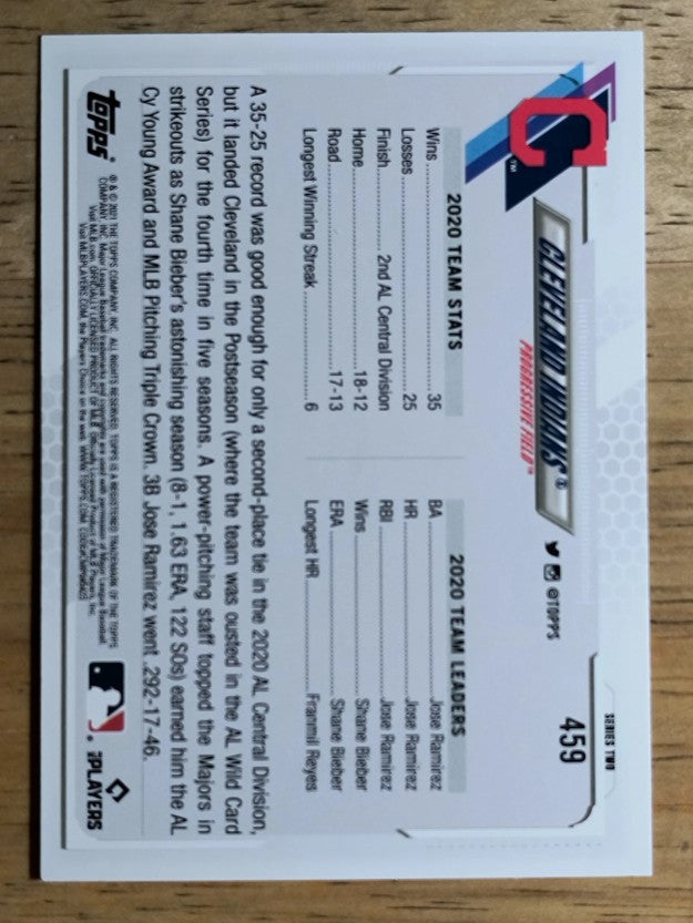 2021 Topps #459 Cleveland Indians TC