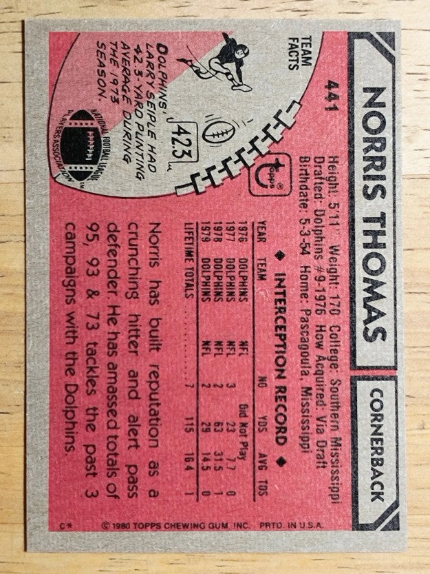 1980 Topps #441 Norris Thomas (EXMT)