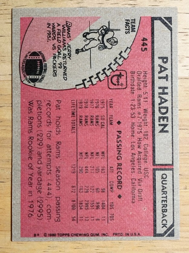 1980 Topps #445 Pat Haden (EXMT)