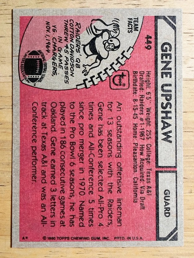 1980 Topps #449 Gene Upshaw (NMMT)