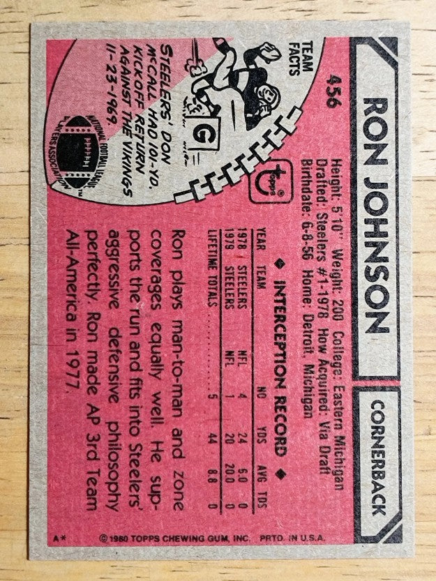 1980 Topps #456 Ron Johnson DB (NMMT)