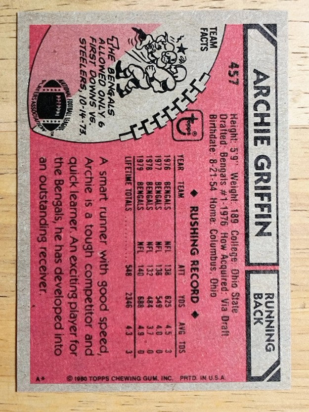 1980 Topps #457 Archie Griffin (NMMT)