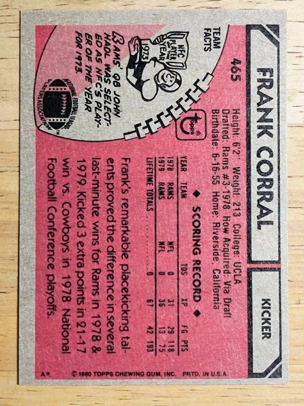 1980 Topps #465 Frank Corral (NMMT)