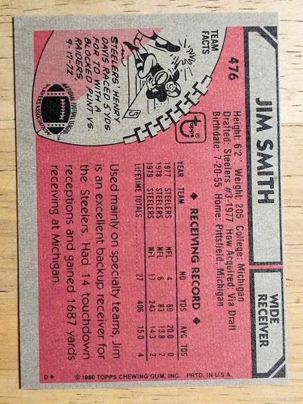 1980 Topps #476 Jim Smith (EXMT)