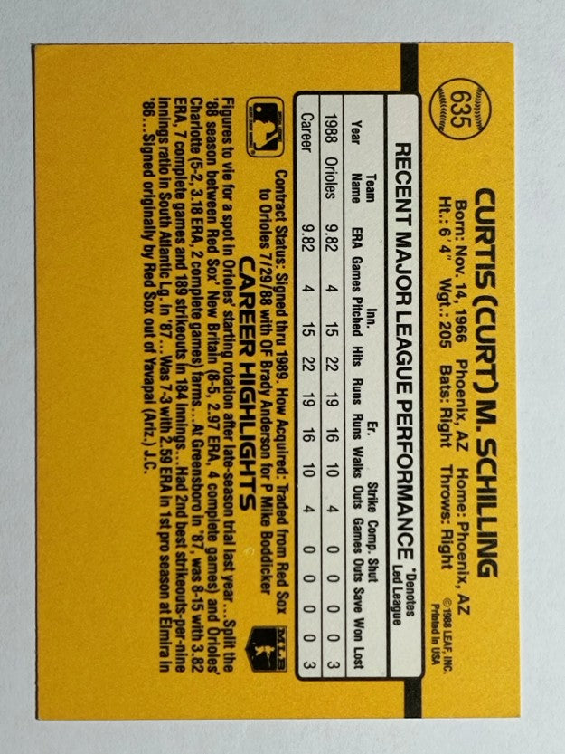 1989 Donruss #635 Curt Schilling DP RC (EXMT)