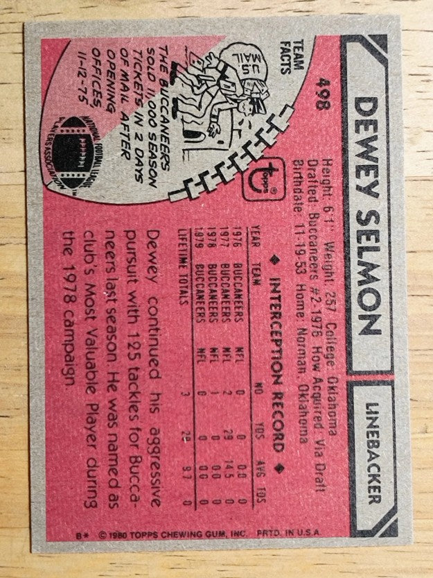 1980 Topps #498 Dewey Selmon (EXMT)