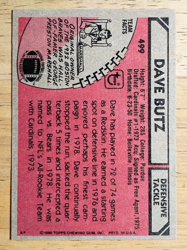 1980 Topps #499 Dave Butz RC (EXMT)