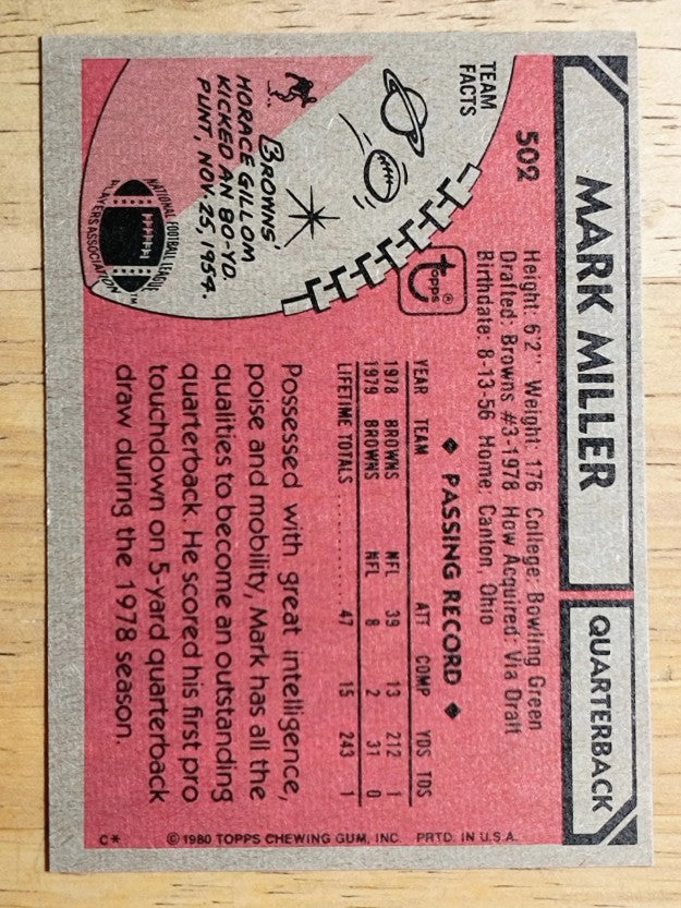 1980 Topps #502 Mark Miller QB (EXMT)