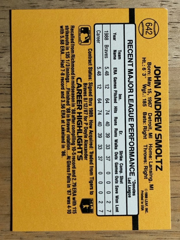 1989 Donruss #642 John Smoltz RC