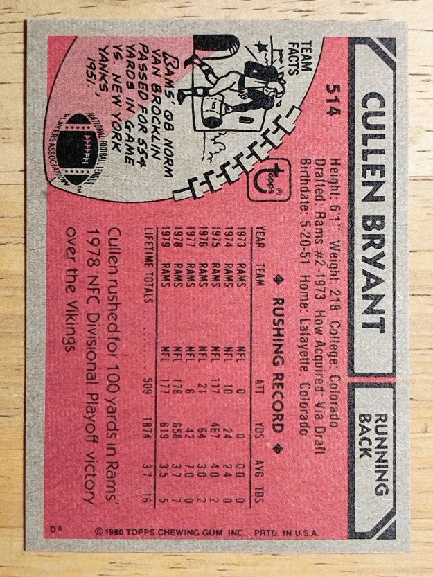 1980 Topps #514 Cullen Bryant (EXMT)