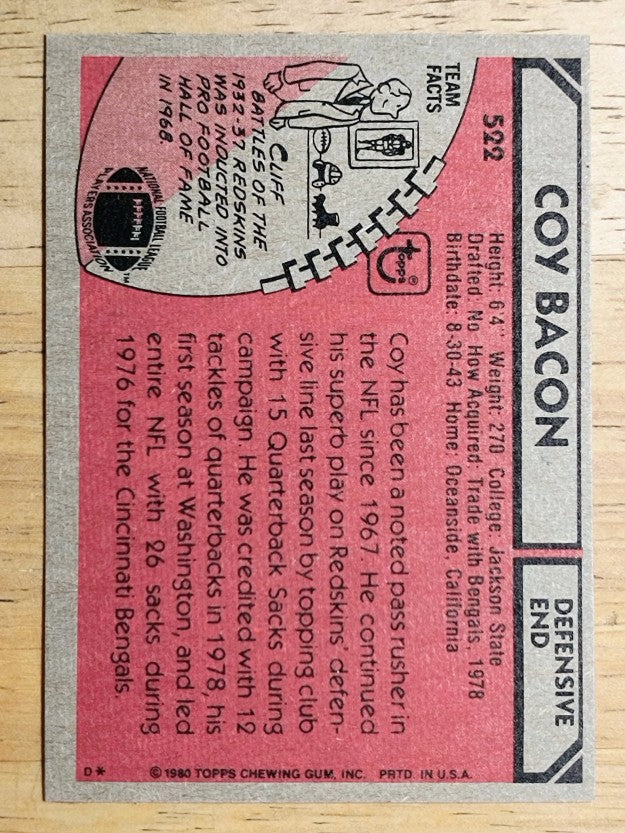 1980 Topps #522 Coy Bacon (EXMT)