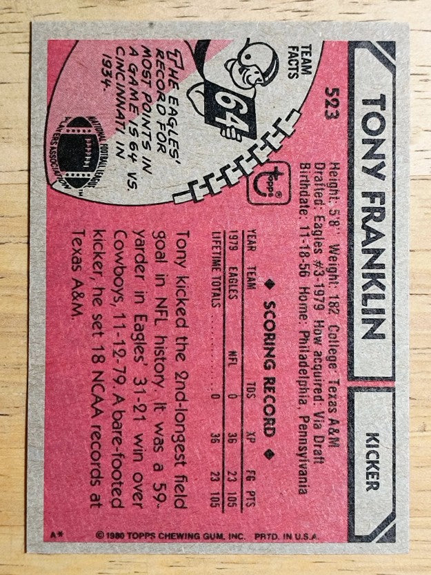 1980 Topps #523 Tony Franklin RC (NM)