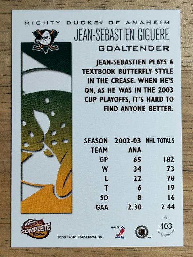 2003-04 Pacific Complete #403 Jean-Sebastien Giguere