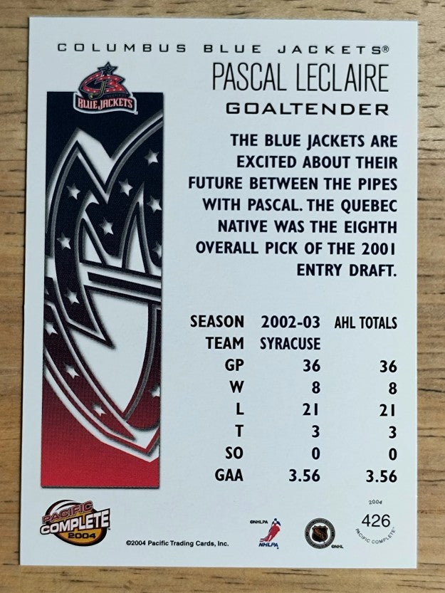 2003-04 Pacific Complete #426 Pascal Leclaire