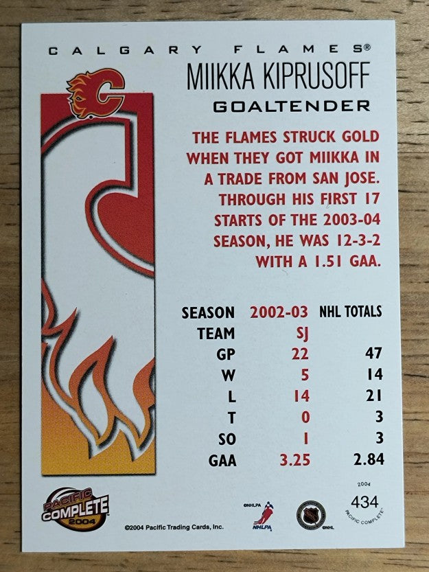 2003-04 Pacific Complete #434 Miikka Kiprusoff