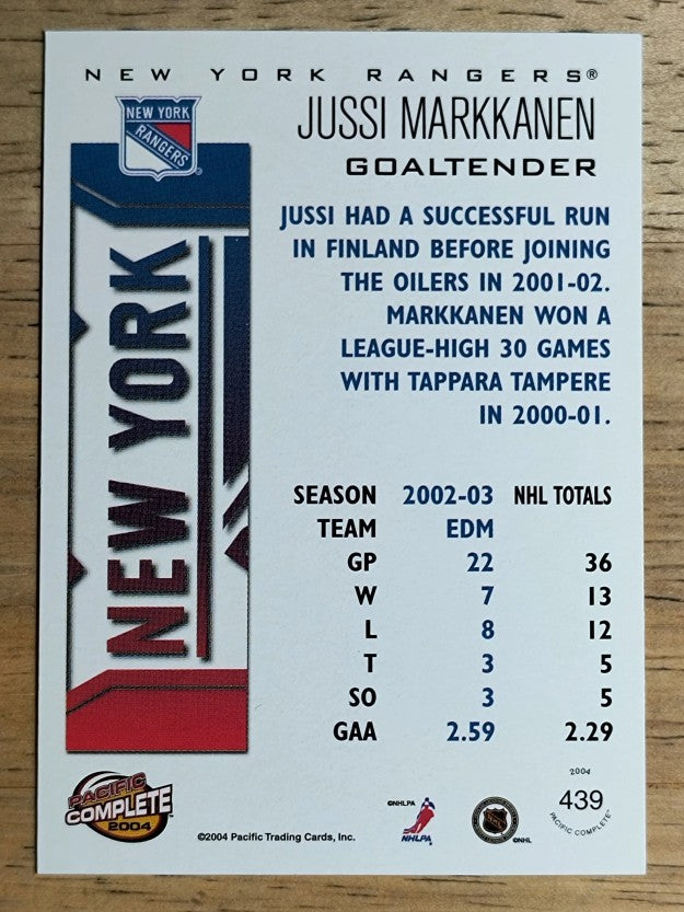 2003-04 Pacific Complete #439 Jussi Markkanen