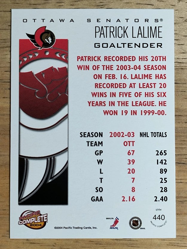 2003-04 Pacific Complete #440 Patrick Lalime