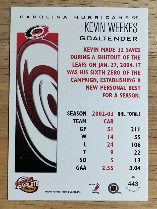 2003-04 Pacific Complete #443 Kevin Weekes