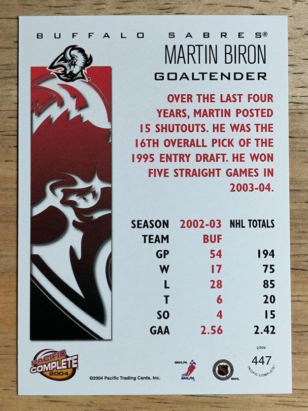 2003-04 Pacific Complete #447 Martin Biron