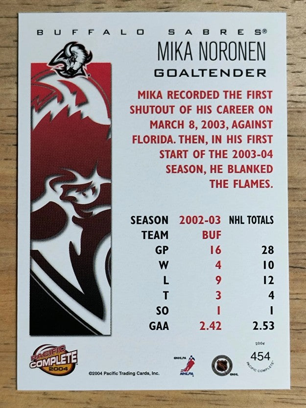 2003-04 Pacific Complete #454 Mika Noronen