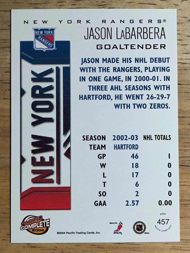 2003-04 Pacific Complete #457 Jason LaBarbera