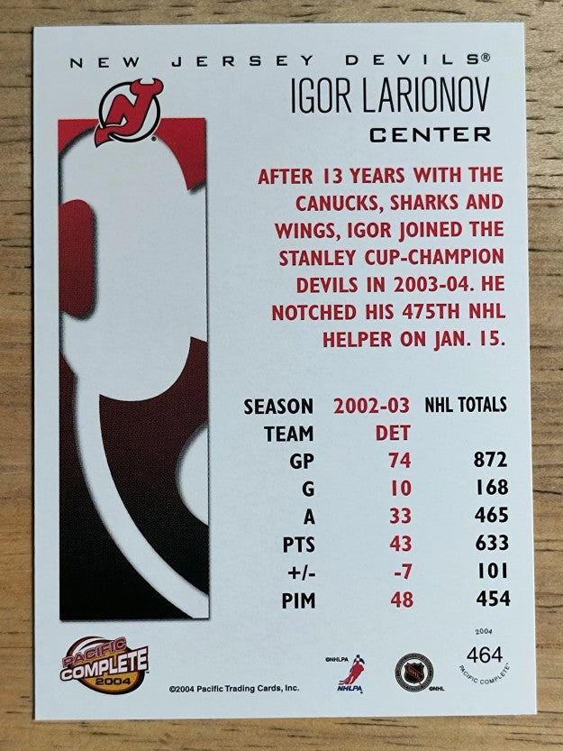 2003-04 Pacific Complete #464 Igor Larionov