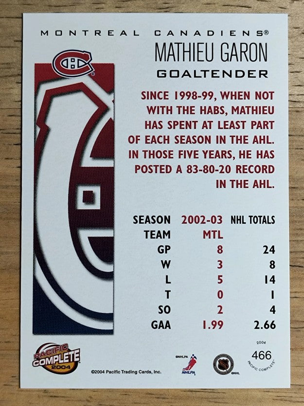 2003-04 Pacific Complete #466 Mathieu Garon