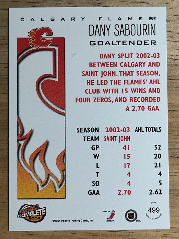 2003-04 Pacific Complete #499 Dany Sabourin