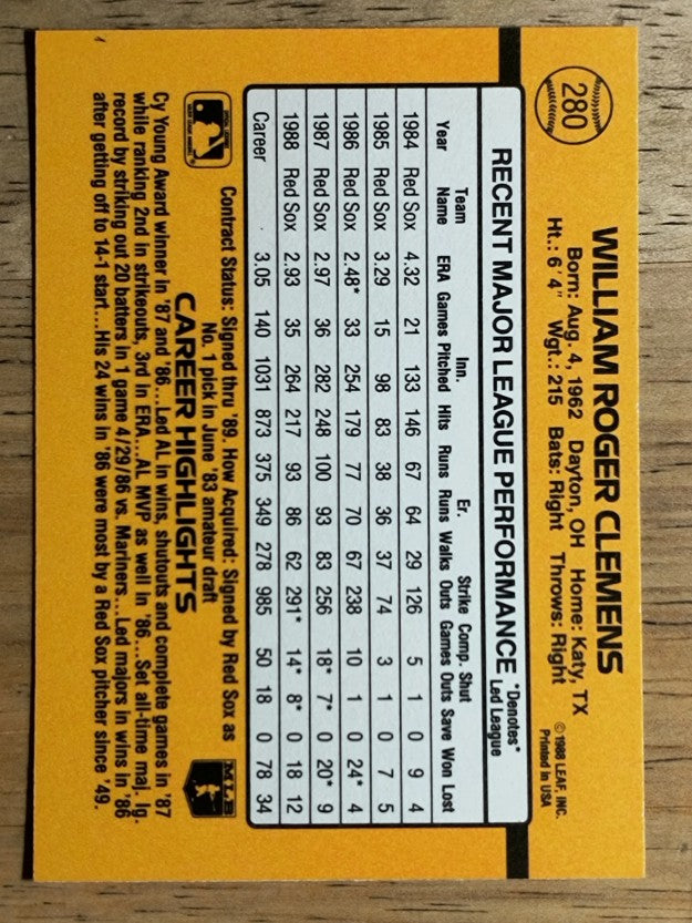 1989 Donruss #280 Roger Clemens