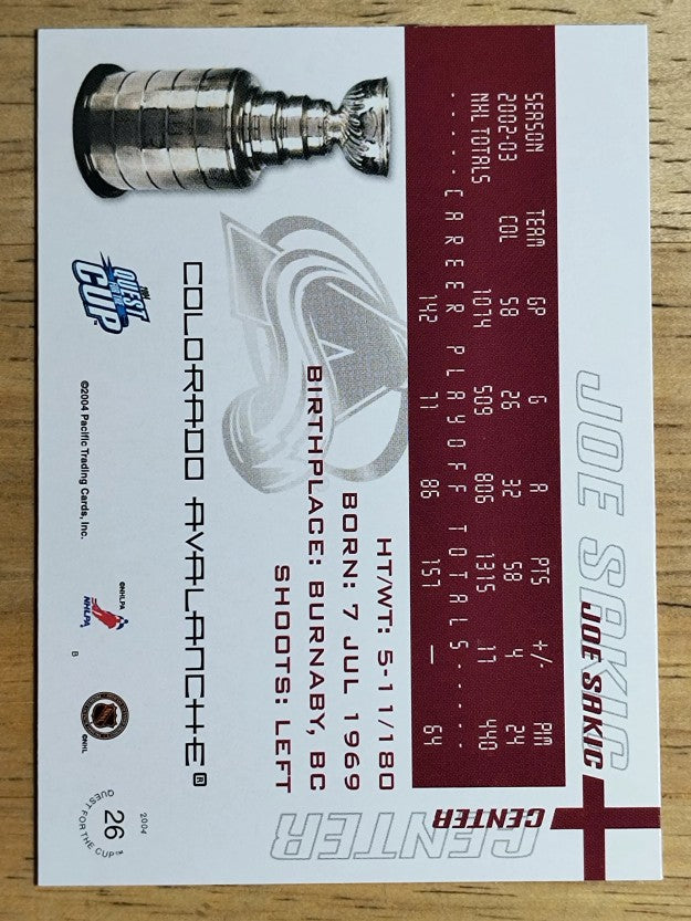 2003-04 Pacific Quest for the Cup #26 Joe Sakic