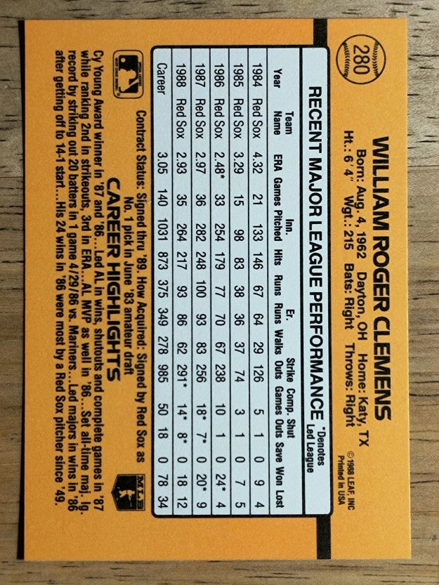 1989 Donruss #280 Roger Clemens