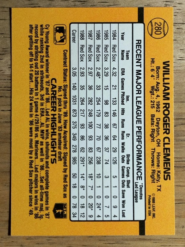1989 Donruss #280 Roger Clemens