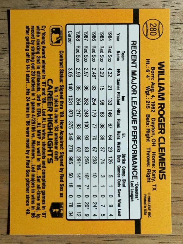 1989 Donruss #280 Roger Clemens