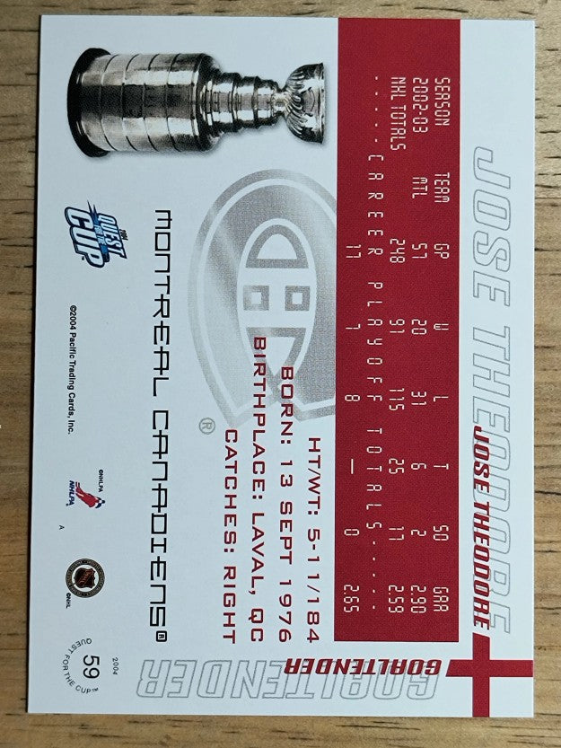 2003-04 Pacific Quest for the Cup #59 Jose Theodore