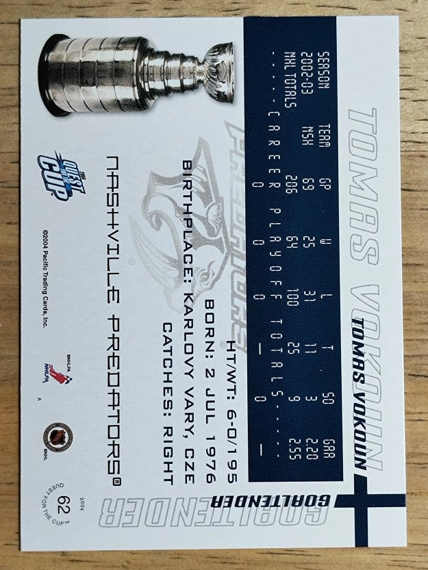 2003-04 Pacific Quest for the Cup #62 Tomas Vokoun