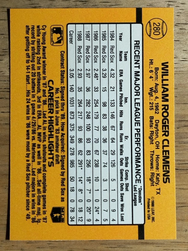 1989 Donruss #280 Roger Clemens