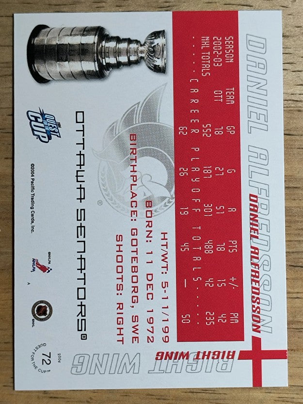 2003-04 Pacific Quest for the Cup #72 Daniel Alfredsson