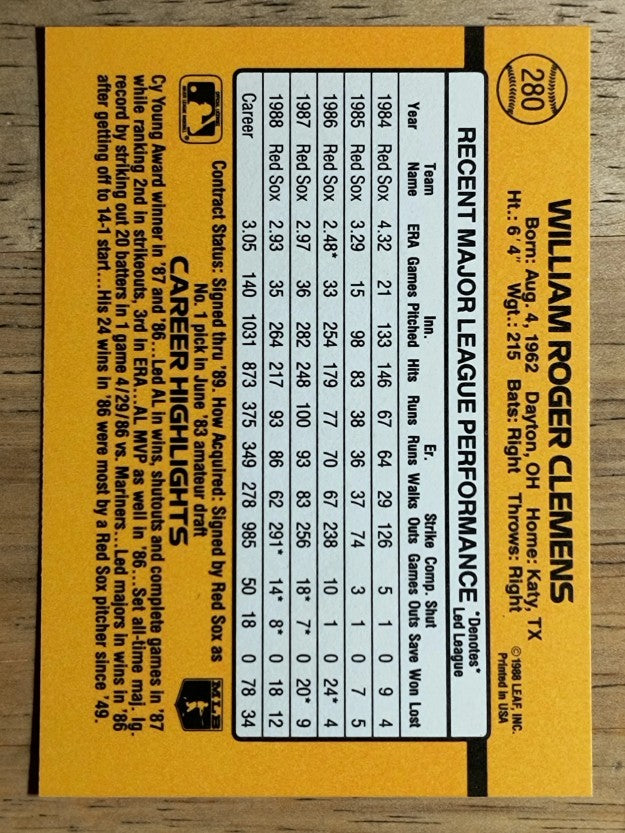 1989 Donruss #280 Roger Clemens