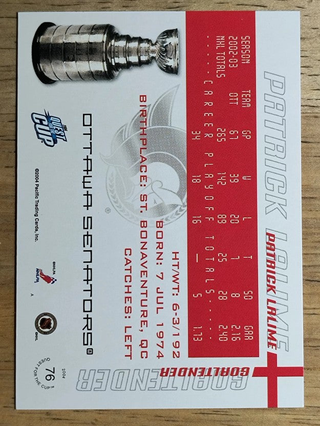 2003-04 Pacific Quest for the Cup #76 Patrick Lalime