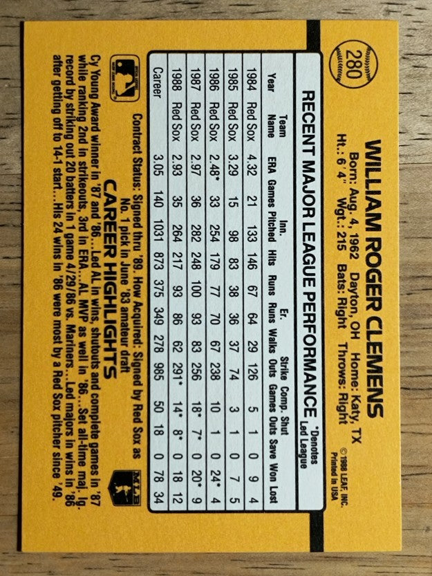 1989 Donruss #280 Roger Clemens