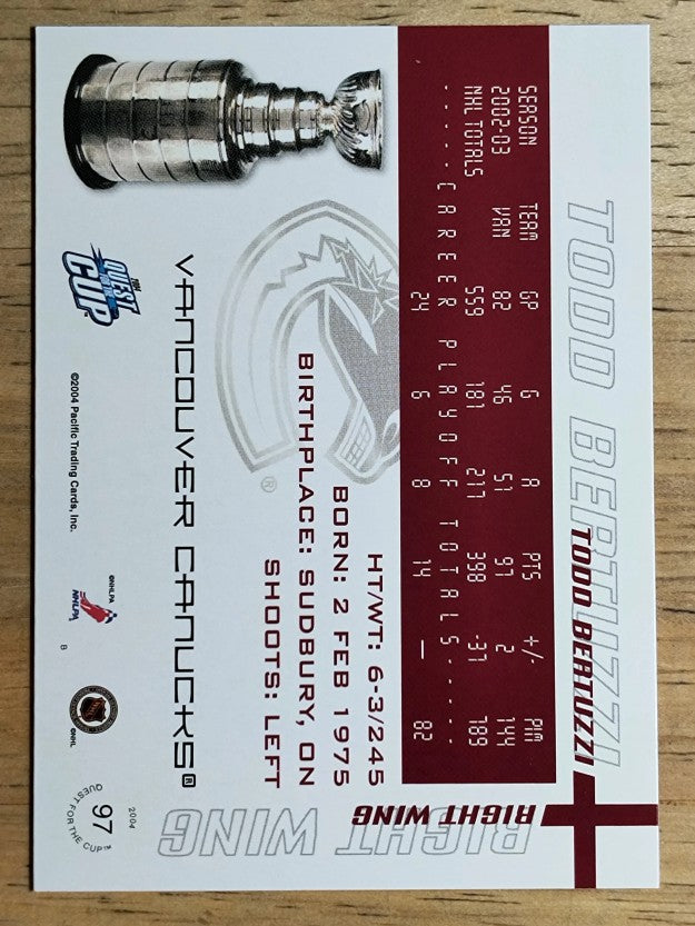 2003-04 Pacific Quest for the Cup #97 Todd Bertuzzi