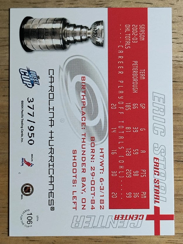 2003-04 Pacific Quest for the Cup #106 Eric Staal RC